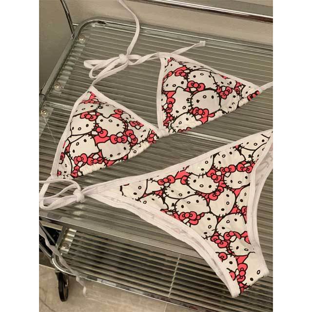 Cartoon Print Strappy Bikini Set