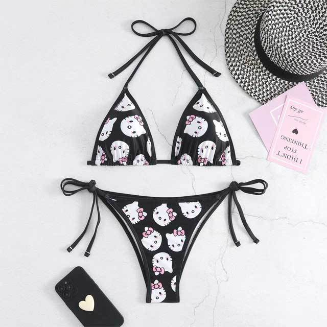 Cartoon Print Strappy Bikini Set