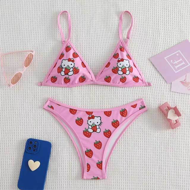 Cartoon Print Strappy Bikini Set
