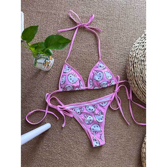 Cartoon Print Strappy Bikini Set