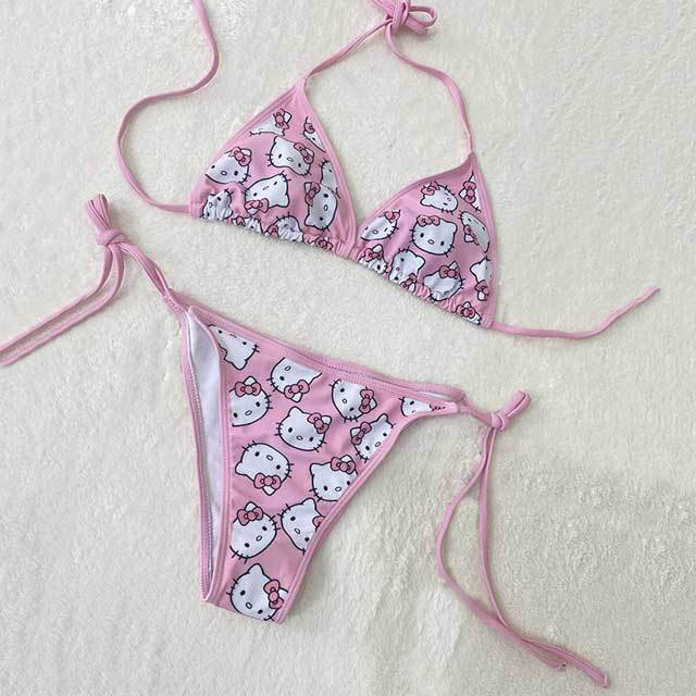 Cartoon Print Strappy Bikini Set