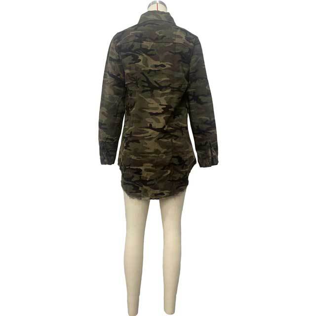 Camo Print Ripped Shirt Jacket
