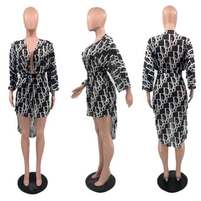Mesh Printed Beach Cover-Up High Low Dress