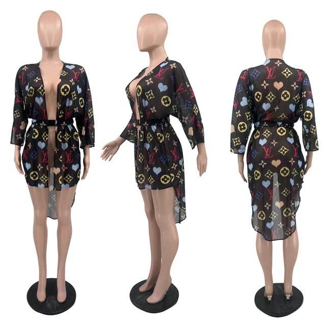 Mesh Printed Beach Cover-Up High Low Dress