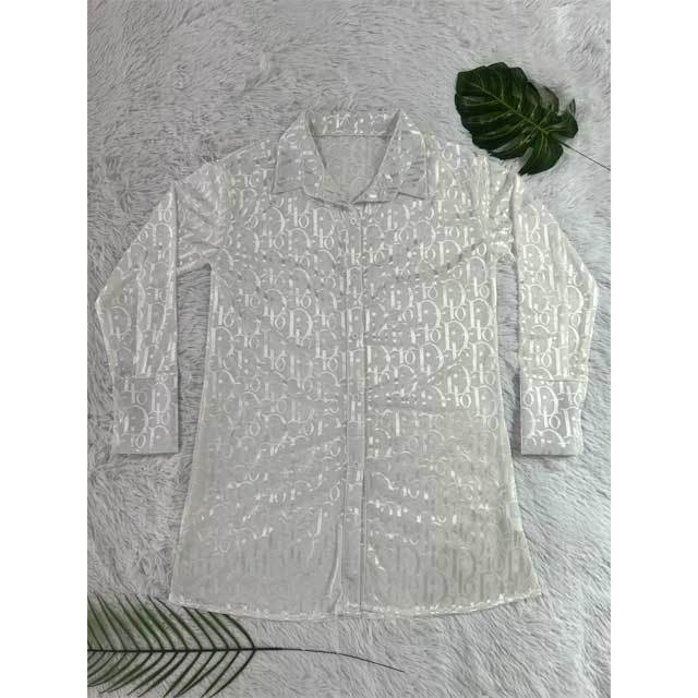 Mesh Printed See Through Casual Shirt