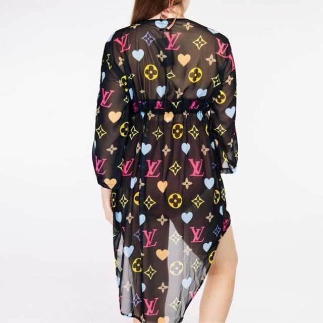 Mesh Printed Beach Cover-Up High Low Dress