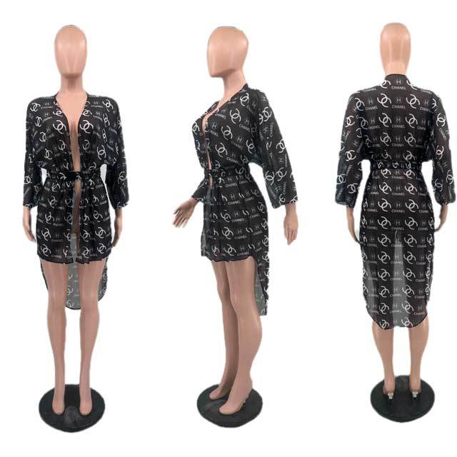 Mesh Printed Beach Cover-Up High Low Dress