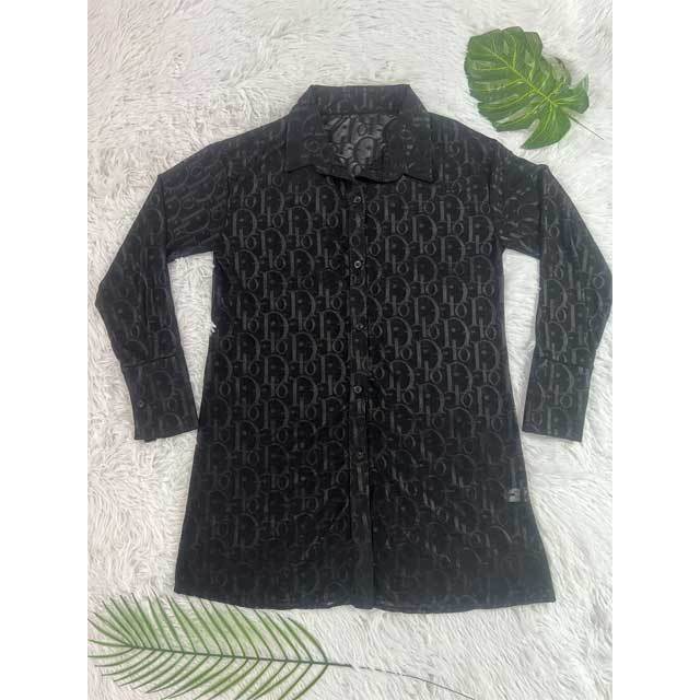 Mesh Printed See Through Casual Shirt