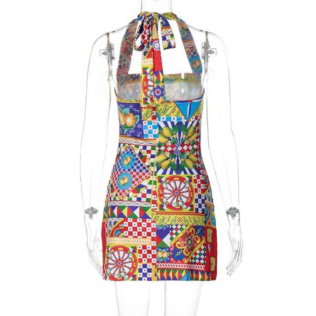 Printed Halter Bodycon Dress