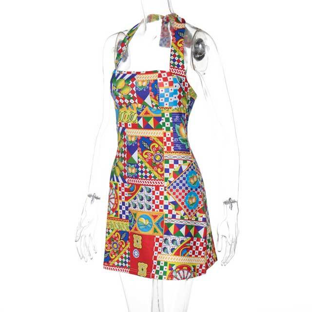 Printed Halter Bodycon Dress
