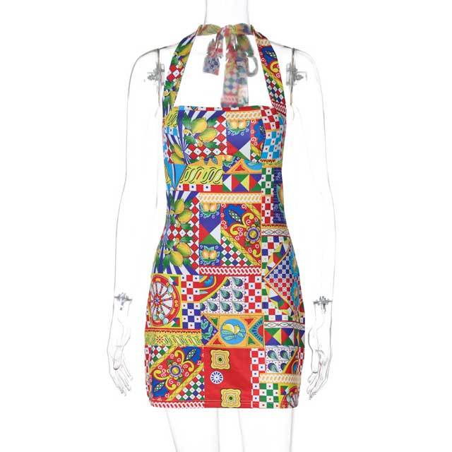 Printed Halter Bodycon Dress