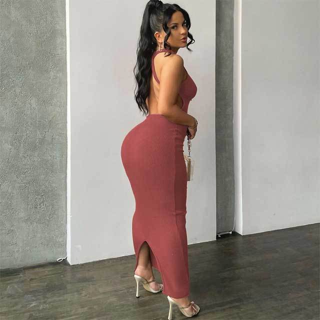 Ribbed Backless Maxi Dress