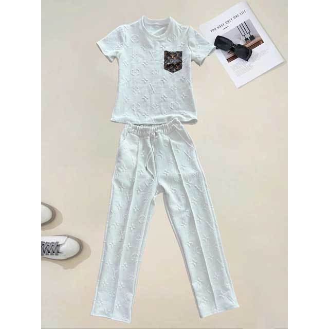 Fashion Embossing Casual Pants Suit