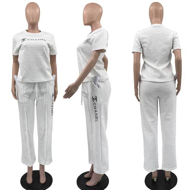 Embossing Embroidery Casual Pants Suit