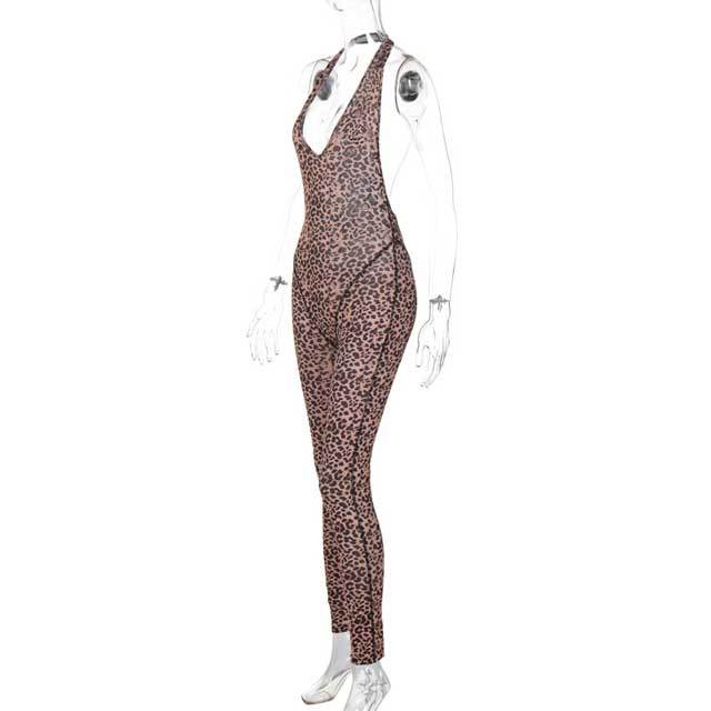 Leopard Print Backless Jumpsuit