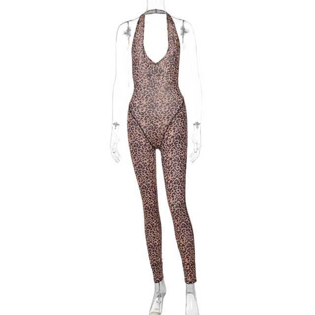 Leopard Print Backless Jumpsuit