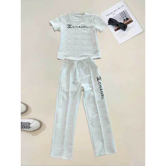Embossing Embroidery Casual Pants Suit