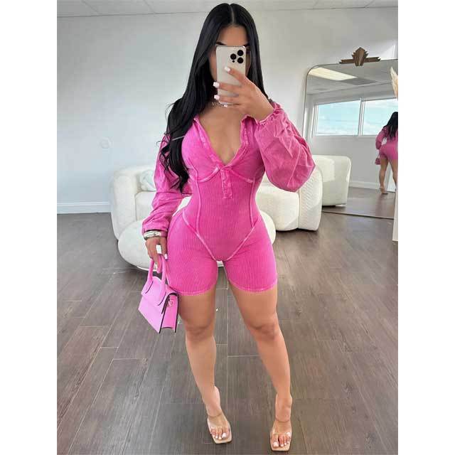 Washed Distressed Polo Romper