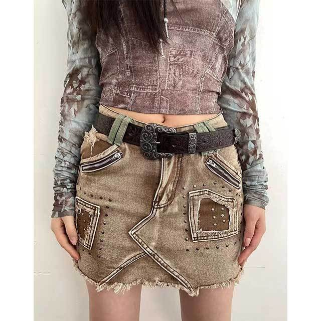 Rivets Denim Punk Skirt