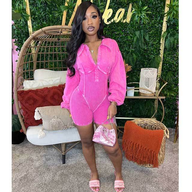 Washed Distressed Polo Romper