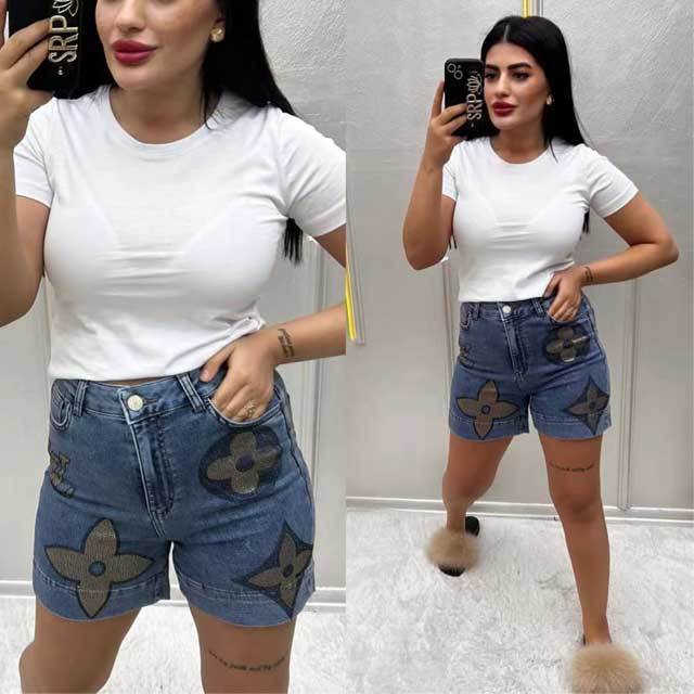 Rhinestones Fitted Denim Shorts
