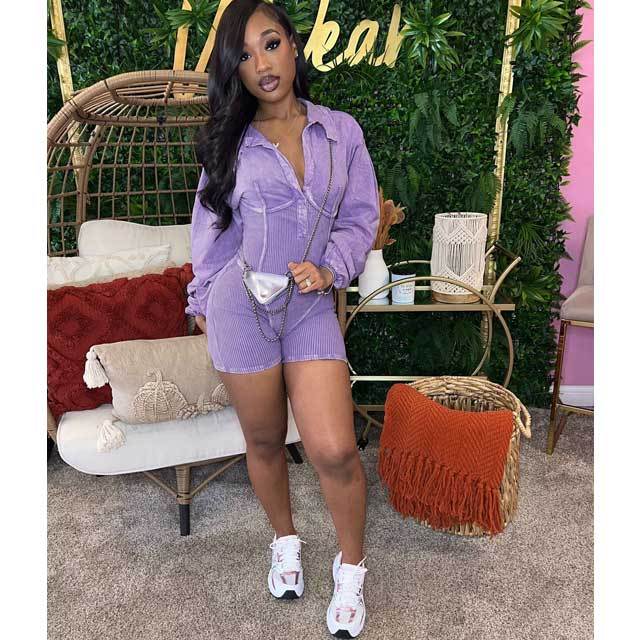 Washed Distressed Polo Romper