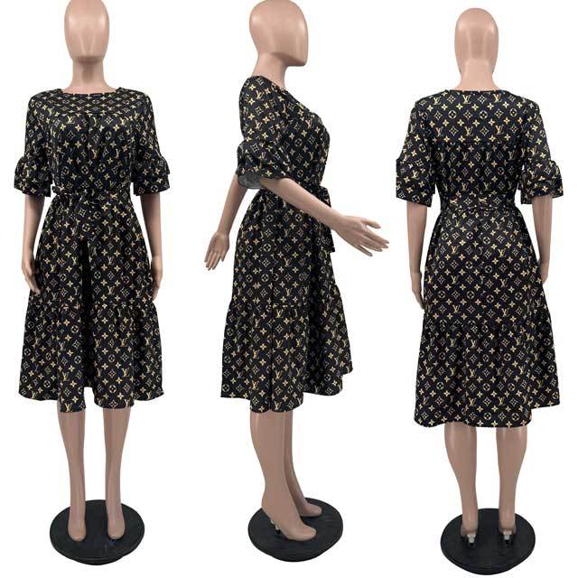 Printed Casual Belted Dress