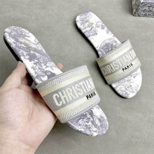 Open Toe Embroidery Flat Slides Shoes