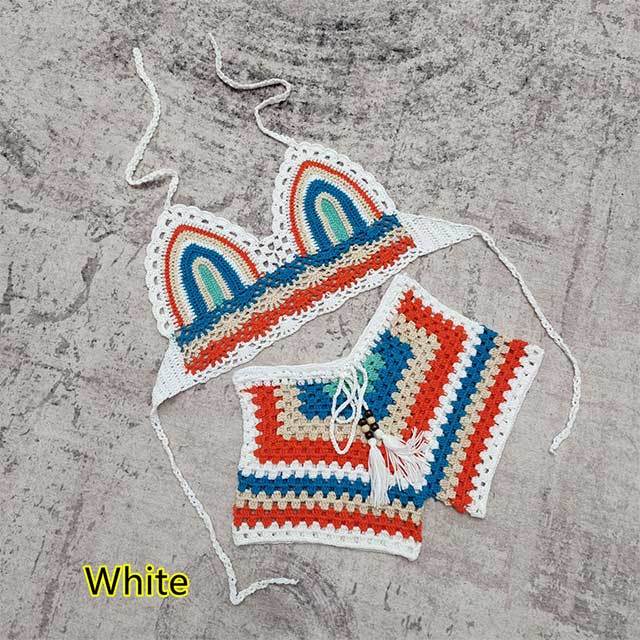 Multi Color Crochet Beachwear Swimming Short Set