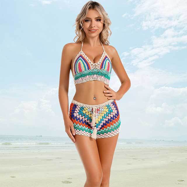 Multi Color Crochet Beachwear Swimming Short Set