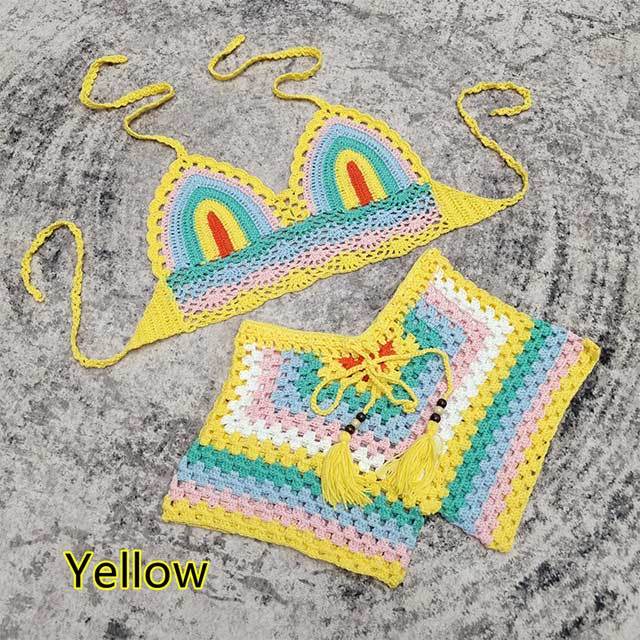 Multi Color Crochet Beachwear Swimming Short Set