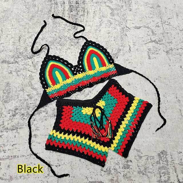 Multi Color Crochet Beachwear Swimming Short Set