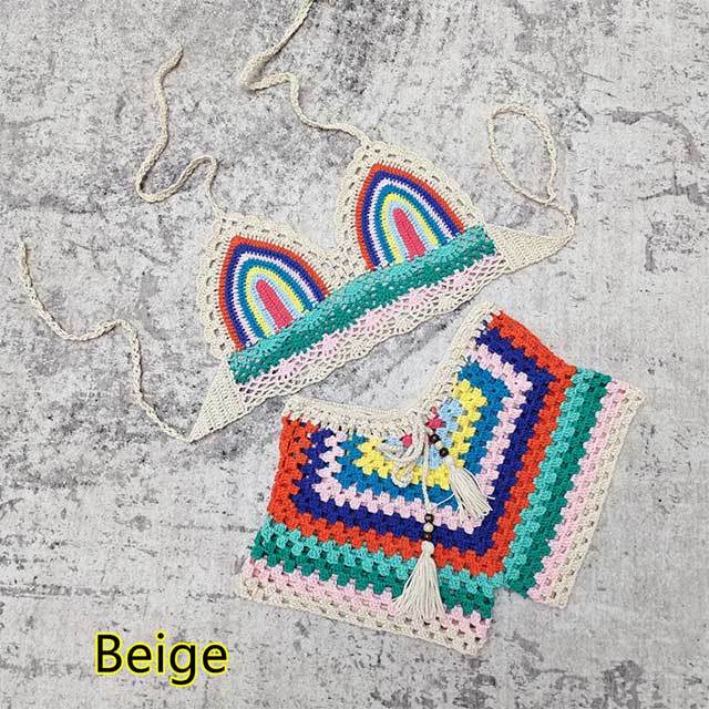 Multi Color Crochet Beachwear Swimming Short Set