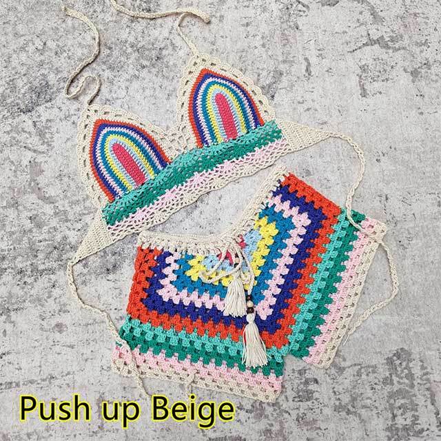 Multi Color Crochet Beachwear Swimming Short Set