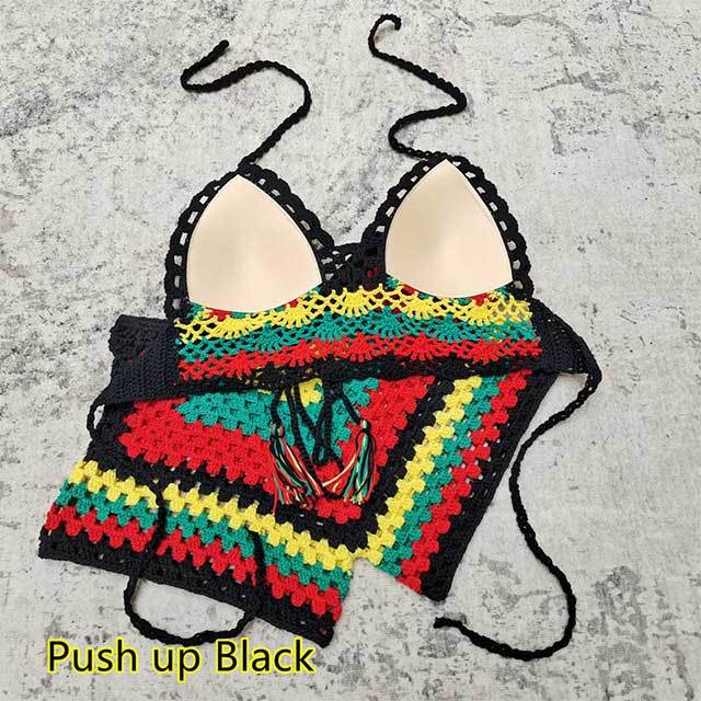 Multi Color Crochet Beachwear Swimming Short Set
