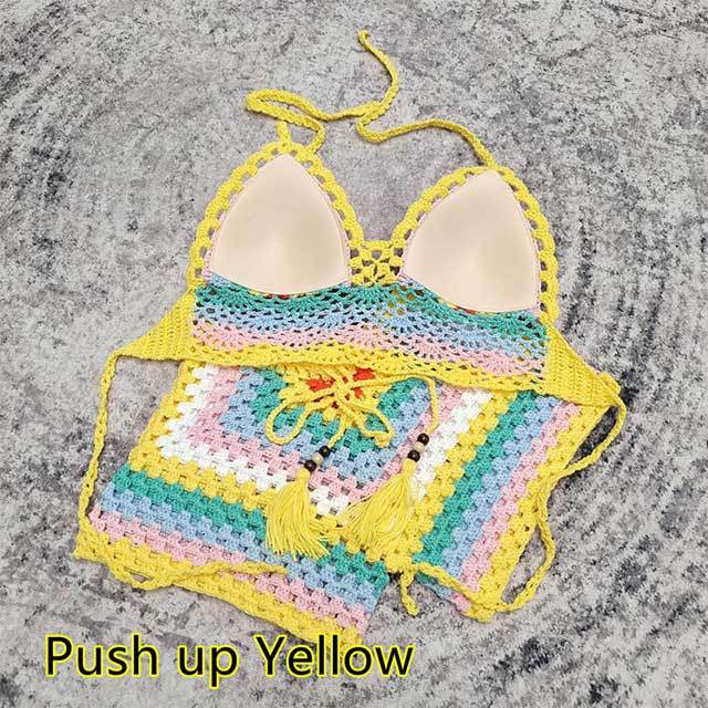 Multi Color Crochet Beachwear Swimming Short Set
