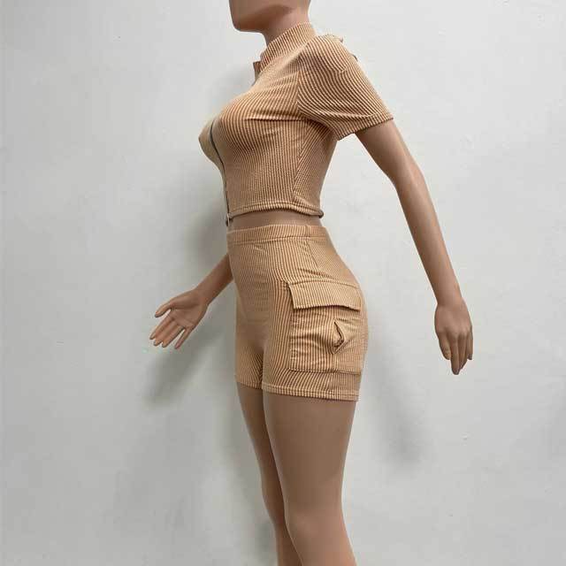 Zipper Top Cargo Short Set