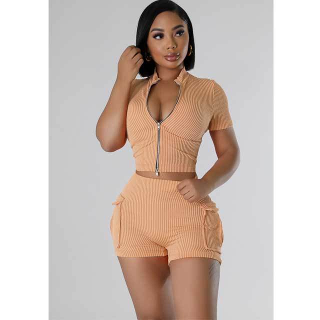 Zipper Top Cargo Short Set