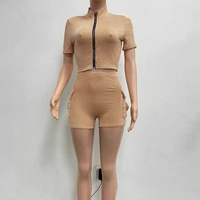 Zipper Top Cargo Short Set