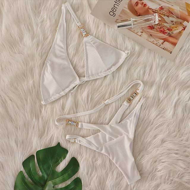 Solid Color Hollow Out Beachwear Bikinis Set