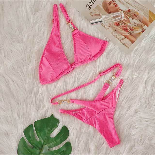 Solid Color Hollow Out Beachwear Bikinis Set