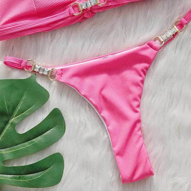 Deep V Neck Halter Two Pieces Bikinis Set