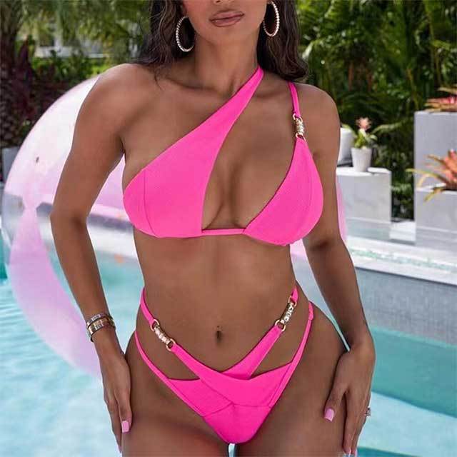 Solid Color Hollow Out Beachwear Bikinis Set