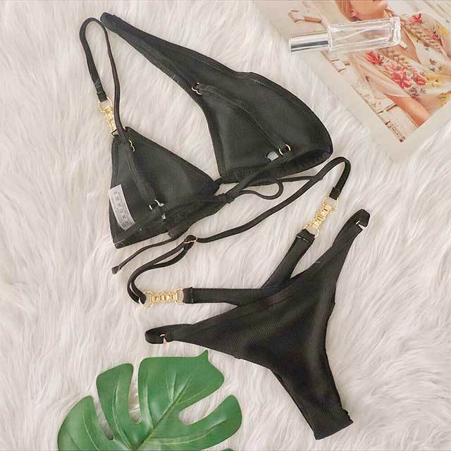 Solid Color Hollow Out Beachwear Bikinis Set