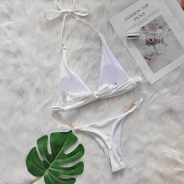 Deep V Neck Halter Two Pieces Bikinis Set