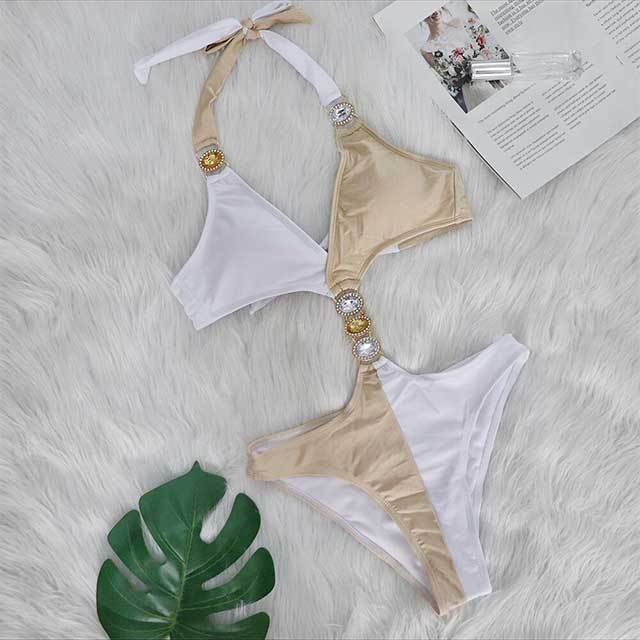 Color Block Diamond Fashion One Piece Swimsuit