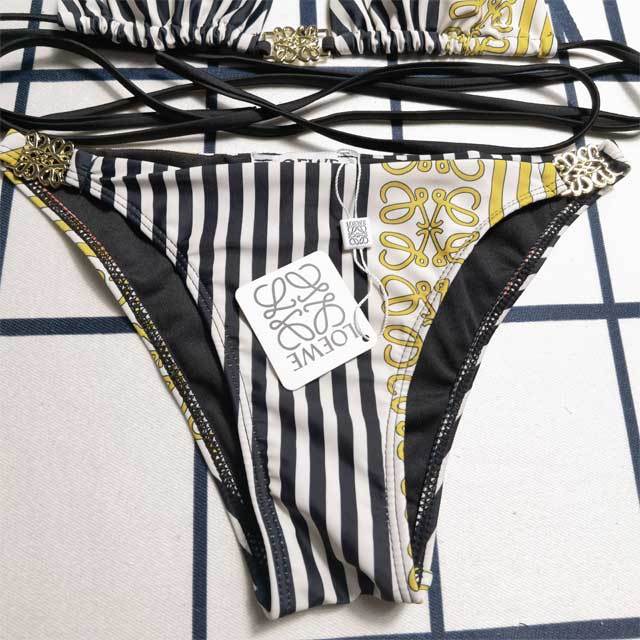 Striped Strappy Bikini Set