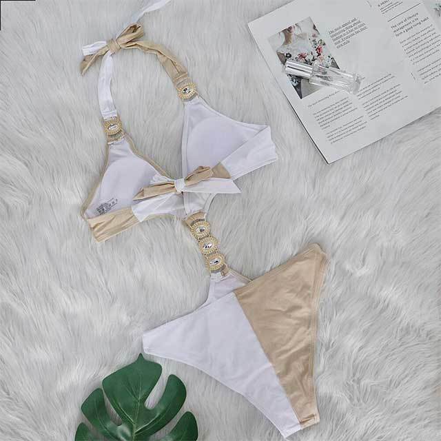 Color Block Diamond Fashion One Piece Swimsuit