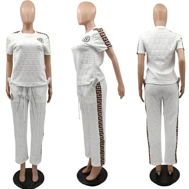 Fashion Embossing Embroidery Casual Pants Set