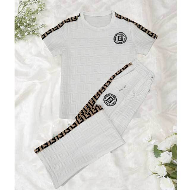 Fashion Embossing Embroidery Casual Pants Set